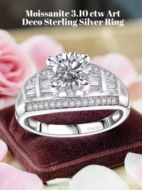 Moissanite 3.10ctw Art Deco Sterling Silver Ring